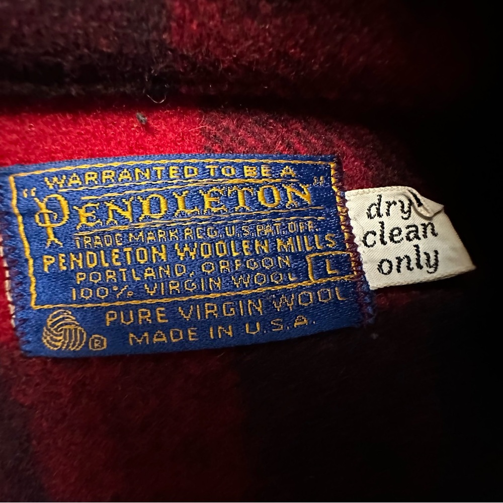 PENDLETON 100% wool red black buffalo plaid vintage hunter's jacket large - Picture 5 of 6